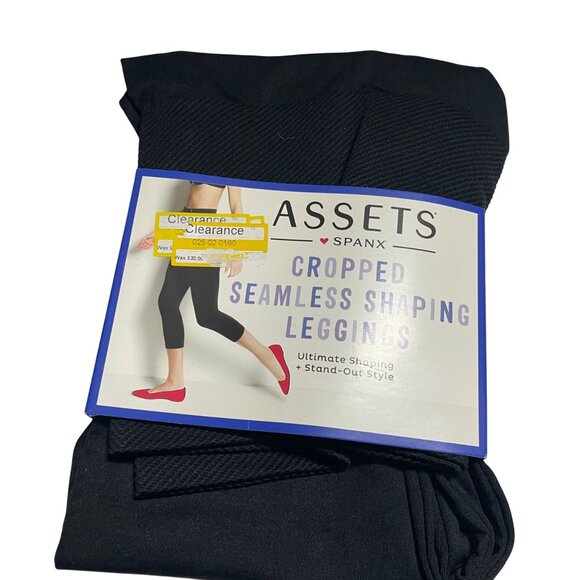 Assets By Spanx Cropped Seamless Shaping Leggings Large Black - Picture 1 of 4